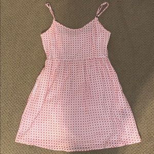 Red and white patterned dress